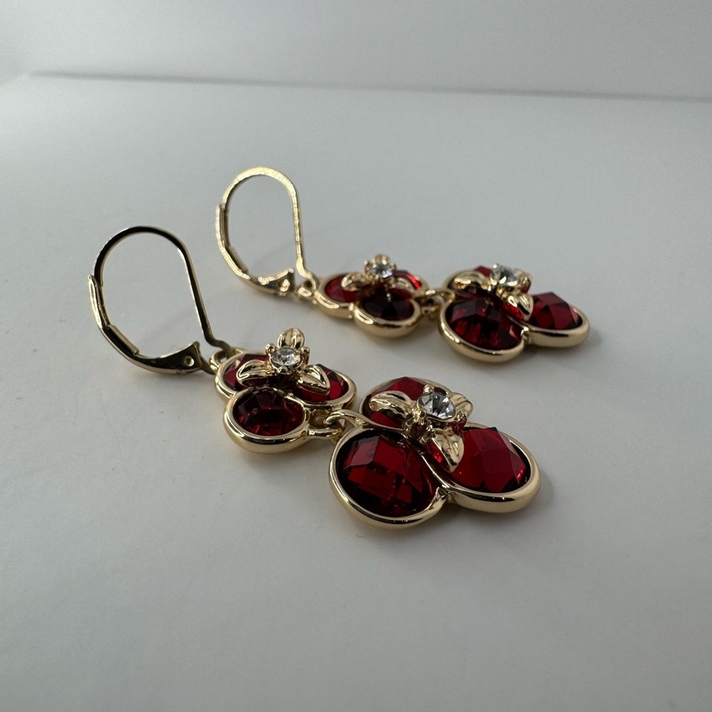 Red and Gold Floral dangle Earrings - Picture 3 of 8